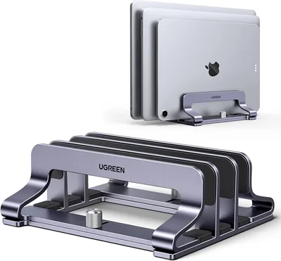 UGREEN Verticale Laptop Staander met 3 Slots (Paars-Grijs) | 12-26mm Verstelbare Breedte