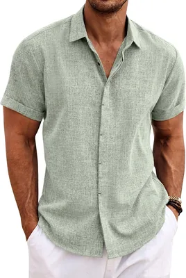 COOFANDY Leinenhemd für Männer, Kurzarmhemd, Knöpfe Down Regular Fit Casual Hemd, Sommer Strand Leinenhemd Best Deal