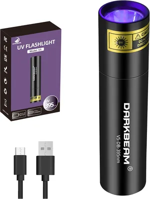 DARKBEAM UV Torch 395nm Black Light Woods Lamp, USB Rechargeable | Blacklight LED Ultraviolet Mini Portable Detector for Pets