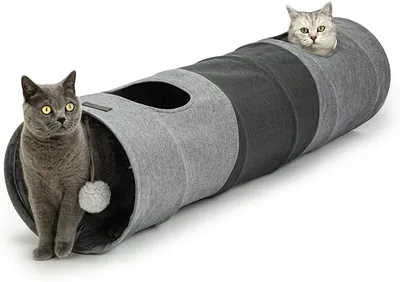 Lionto Kat Tunnel met Speelbal, 30 x 130 cm, Vouwbaar en Uitbreidbaar Speeltunnel van Eenvoudig te Onderhouden Faux Linnen Materiaal voor Kat - 20% Korting