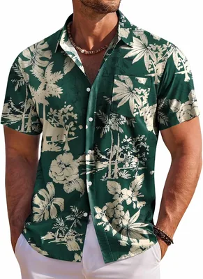 COOFANDY Men's Hawaiian Shirt Short Sleeve Floral Button Down Shirts