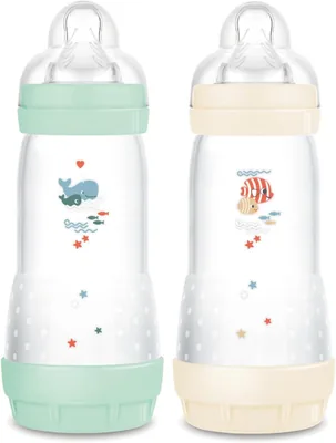 Bouteilles MAM Easy Start anti-coliques 4+ mois, 320 ml, Menthe + Coton, Pack de 2
