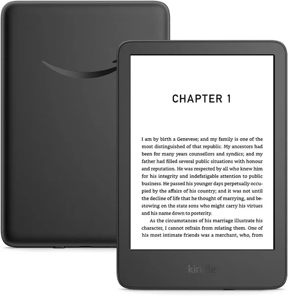 Amazon Kindle (newest gen) - Lightest and most compact Kindle with glare-free display, faster page turns, adjustable front light and long battery life - 16 GB - Without Ads - Black