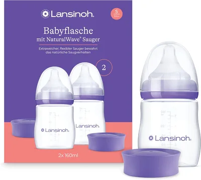 Lansinoh Flaschen mit NaturalWave-Saugschlauch Größe S, 160 ml - Zwillingspackung - Kompakter Design für verbesserte Stabilität - Stapelbar