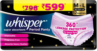 Whisper Super Absorbent Women Period Panty, M-L, 43% Off