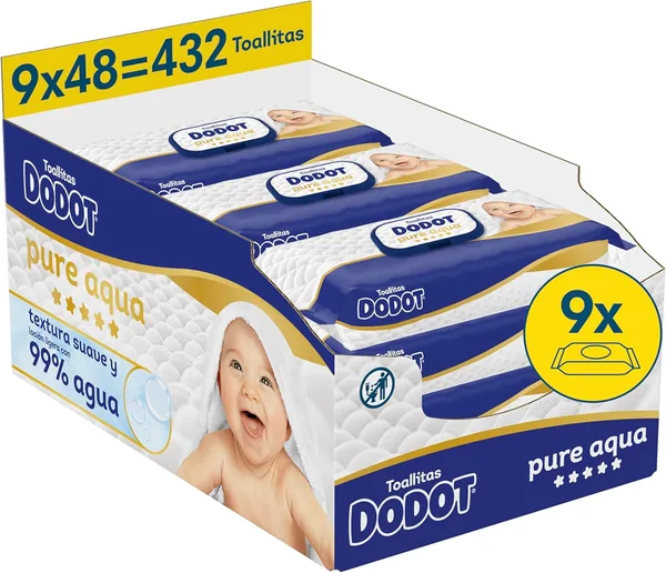 Dodot Pure Aqua Touch Baby Wipes 9 Packs of 48 Count = 432 Wipes