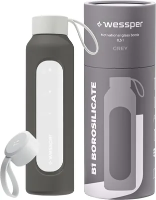 Wessper Glazen Drinkfles 500ml, Motivatiefles met Hydratieschaal, Borosilicaatglas met Silicone Deksel