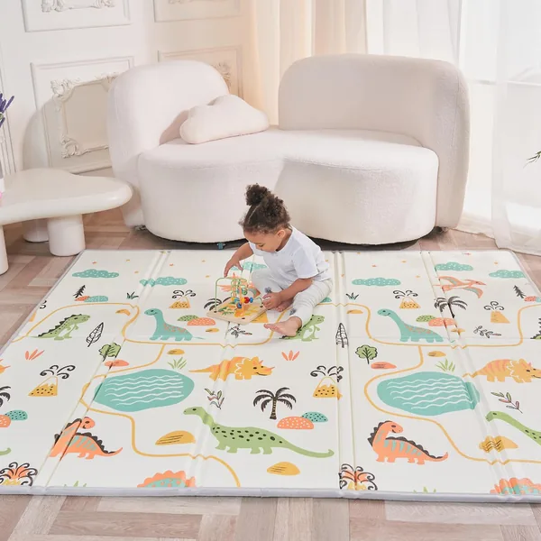 Montessori Folding Children's Play Mat, 150 x 180 x 1 cm, Reversible Non-Toxic and Waterproof Foam for Children, Gym, Baby Tummy Time Mat, Baby Gift