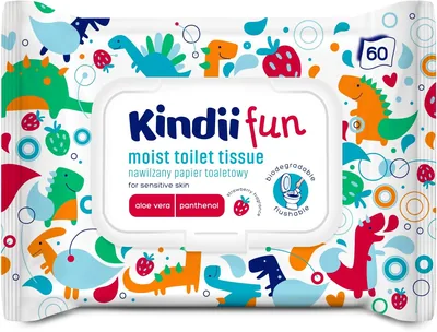 Kindii Fun Nawilżany Papier Toaletowy - spłukiwalny - dla dzieci - połączenie nawilżanego papieru i mokrej chusteczki - oczyszczający