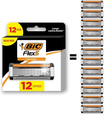 BiC Flex 5 Refill Razor Cartridges, Long Blades, 12 Pack