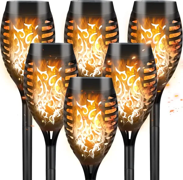 CNMTCCO Solar Flickering Flame Lights - 6 Pack Outdoor Garden