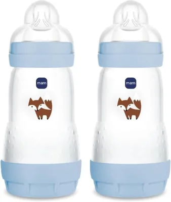 MAM Easy Start Bottiglie per Neonati 260 ml (Set di 2), Kit con 2 Bottiglie Anti-Colico per Allattamento Misto, Riduce le Bolle d'Aria
