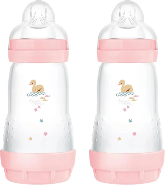MAM Easy Start Anti-Colic Bottles Set of 2 Baby Bottles 2+ Months 260 ml SkinSoft Silicone Teat Pink