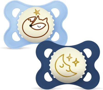 MAM Original Night Soother 2-6 Mesi (Set di 2), Riduttrice Luminescente con Tettino in Silicone, 2 Pezzi Accessori Baby