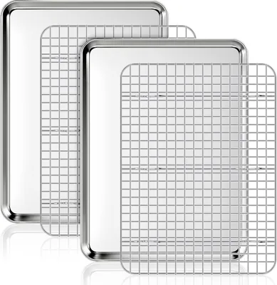 Fyr mer 2 Griddlar + 2 Kalla Netter, Inoxstahl Platt Form 40.5x30.5x2.5 cm, Till Bakning & Servering, Dishwasher