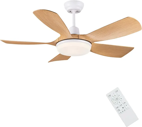 Newday Plafond Ventilateur avec Éclairage en Bois, Ventilateur de Plafond Silencieux de 106 cm avec Télécommande, Ventilateur Dimmable à 5 Palmes DC Mo - Meilleur Prix