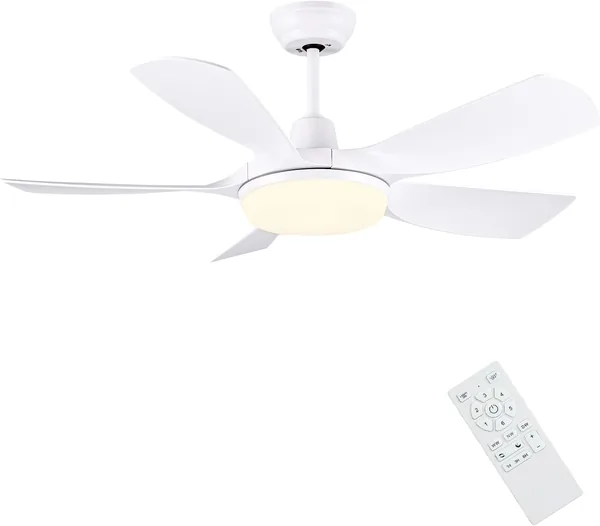 Newday Ventilateur de Plafond Blanc, 106 cm, Silencieux avec Éclairage et Télécommande, Ventilateur Dimmable à 5 Pâles DC Moto