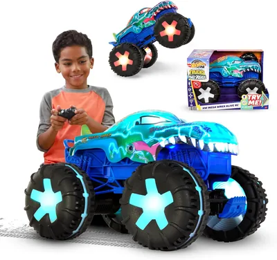 Camión Monster Hot Wheels Mega-Wrex RC, Control Remoto con Luces y Sonidos, Recargable USB