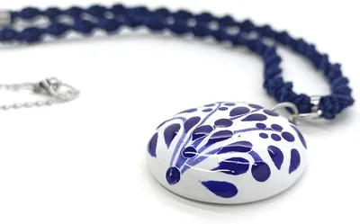 Collar De Talavera Hecho a Mano Tejido Azul Amor Moda Artesanal Mexicana - Mejor Precio