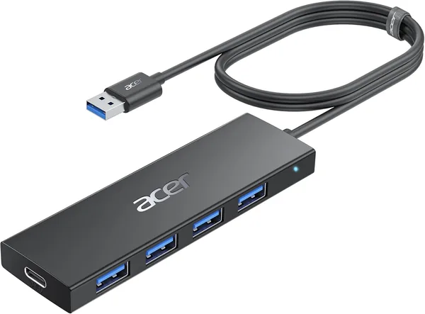 Acer USB ハブ、4ポート、120cm 延長ケーブル、USB-A 3.0 エクスパンド ハブ、5Gbps 高速度転送、コンパクト