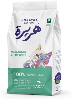 طعام قطط جاف هورايا للقطط المعقمة بنكهة الدجاج والخضروات (420 جم)