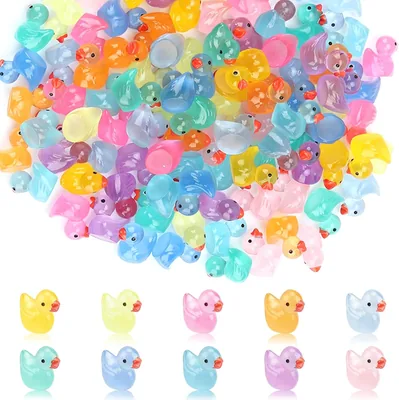 Elektheim 100 stuks Mini Luchtige Resin Miniatuur Kleurrijke Eendjes voor Ambachten voor Aquarium, Poppenhuis, Minatuur