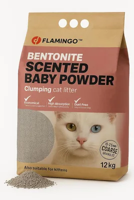 Litière pour chat Flamingo - Granules larges - Parfum talc pour bébés - 12 kg - Pour 10 semaines - D'Europe - Neutralise