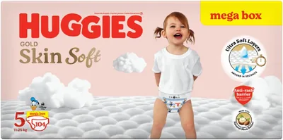 Huggies® Gold Skin Soft - Size 5 (11-25kg) - 104 Nappies Mega Box, 31% Off