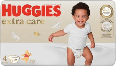 Huggies® Extra Care Size 4 Nappies for Moving Babies (8-16kg) - 52 Nappies