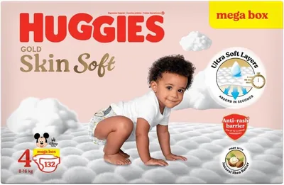 Huggies® Gold Skin Soft - Size 4 (8-16kg) - 132 Nappies Mega Box, 42% Off