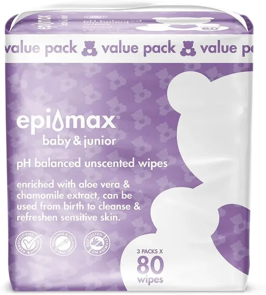 Epi-Max Baby & Junior pH Wipes 3x80 Pack - Unscented Best Deal