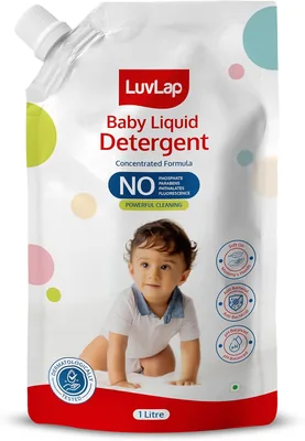 LuvLap बच्चे के लिए धुलाई डिटर्जेंट रिफिल पैक - 1000ml, pH संतुलित, कोई कठोर रसायन नहीं, माँ के हाथों और बच्चे की त्वचा के लिए सुरक्षित, जीवाणुनाशक