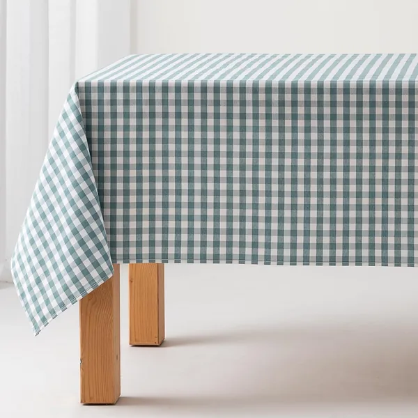 GAMUSI Stain Resistant Rectangular Fabric Tablecloth Vichy Chequered Waterproof Cotton