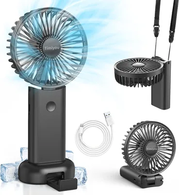 Timiyou Handheld Fan Mini USB Ventilator mit 3000 mAh Akku - Falten, Ladefähig, 90° Einstellbar, 3 Geschwindigkeitsstufen, Basis