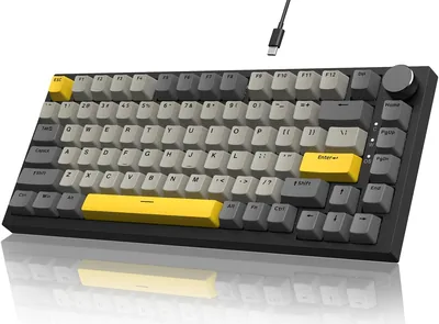 Clavier mécanique YINDIAO AK820 avec molette, disposition 75% ANSI, 82 touches, filaire, 5 mousse anti-bruit, hot-swap, Li