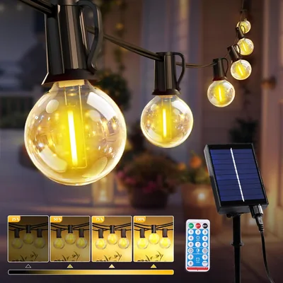 Luci fatate solari ROVLAK da 10 m con 15+1 lampadine G40, 8 modalità luce, luminosità regolabile, impermeabili IP44, striscia LED