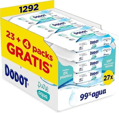 Dodot Aqua Pure Baby Wipes, 1296 Unidades, Ayuda a Restaurar el pH Natural de la Piel, 99% Agua - 27% Descuento