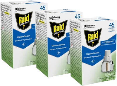 Raid Essentials Insektenabwehr Zitrusduft 3 Refills | Refill für elektrischen Anti-Mückenstecker (3 x 32 ml) mit Pflanze