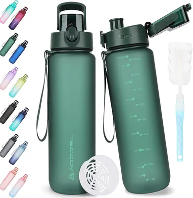 AOPREL Tritan Trinkflasche 1 Liter BPA-frei mit Filter | Lecksichere Sportwasserflasche mit Pinsel, lecksicher