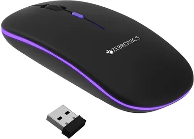 ZEBRONICS ब्लैक स्लिम वायरलेस माउस, रिचार्जेबल बैटरी, BT + 2.4GHz, 4 बटन, 800/1200/1600 DPI, नॉइसल ऑपरेशन, M (56% ऑफ)
