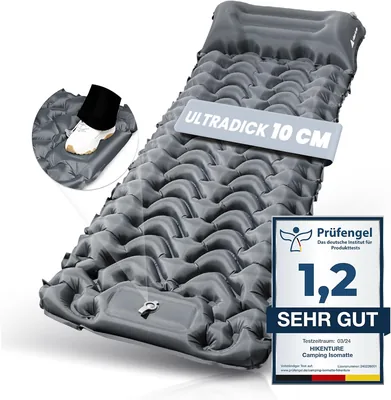 HIKENTURE Samopompująca mata do spania, materac 10 cm, mały rozmiar, nadmuchiwana mata z pompką