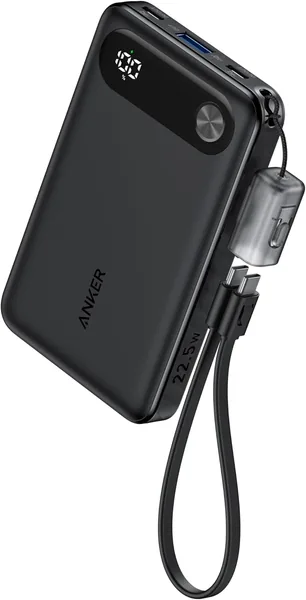 Anker Power Bank 10,000mAh 22.5W USB-C Cable Strap Battery Display