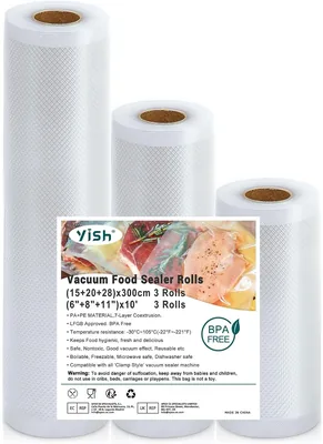 YISH Vakuumtäcka 3 Rolar: BPA-fritt Foil för Matvakuering, 15/20/28x300cm