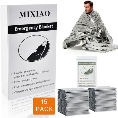 Mixiao 15 Pack Draps de Survie Thermiques, Parfait pour l'Extérieur, la Randonnée et le Survie