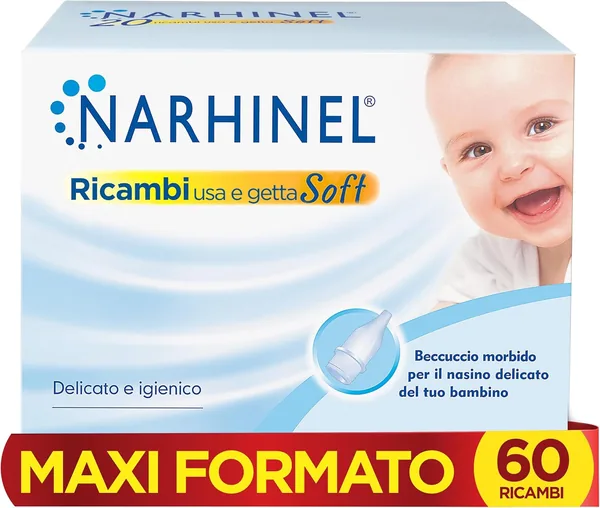 Narhinel Maxi Format 60, Parti di Ricambio Morbide in Formato Grande, Filtro Igienico Assorbente per Muco, confezione da 60