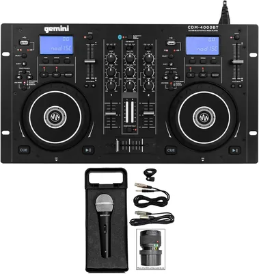 Paquete de audiosavings: Gemini CDM-4000BT Dual DJ CD/USB Media Player con Bluetooth + Mixer Bundle con Rockville RMC - Mejor Precio