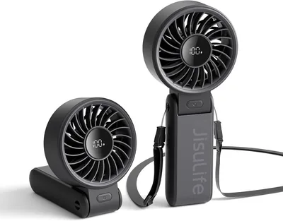 JISULIFE Handheld Fan - Flexibilité Ultime : Moteur Puissant, Affichage LED, 19.5H de Refroidissement, 5000mAh Rechargeable, 5 Vitesses
