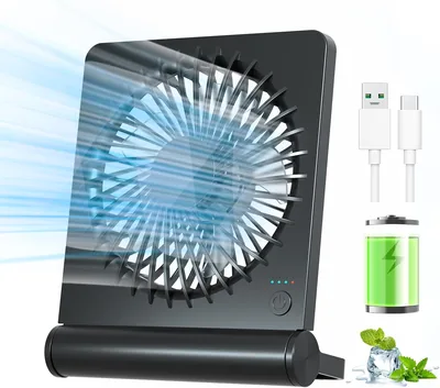 BIVBTP Tischventilator Klein, 2000 mAh Tragbarer Ladeventilator, 3 Stufe Verstellbar, 220° Einstellbar, Leiser Langanhaltender USB-Ventilator, S