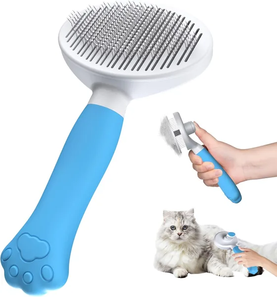 Zivacate Katzenbürste Hundebürste [Ergonomischer Griff & Ein-Klick-Reinigung] Für Kurz- & Langhaarige Haustiere, Untercoating