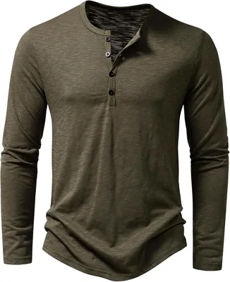 Men's Long Sleeve Henley Shirt Muscle Workout Athletic Tee